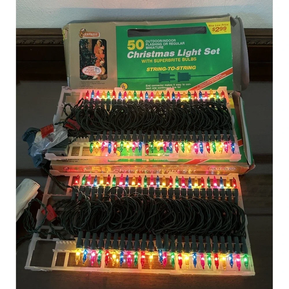 2 Vintage Joybrite Indoor/Outdoor Mini Christmas‎ Lights Superbrite Reg/Flash